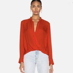 Rag & Bone Lora Silk Surplice Blouse Womens XL Keyhole Round Neck Bubble Hem